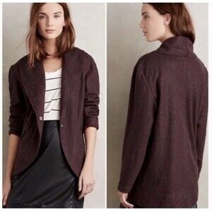 Anthropologie Lilka Cocoon Fleece Sweater Jacket Blazer Purple Size Large
